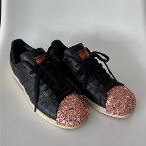 Adidas Superstar Original Metal Cap Toe Black Lace Up Leather Sneakers US 6